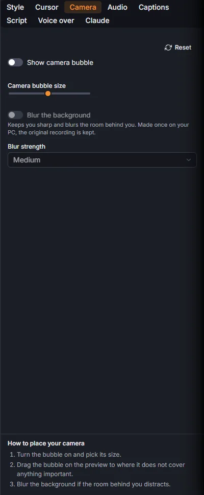 The Camera tab