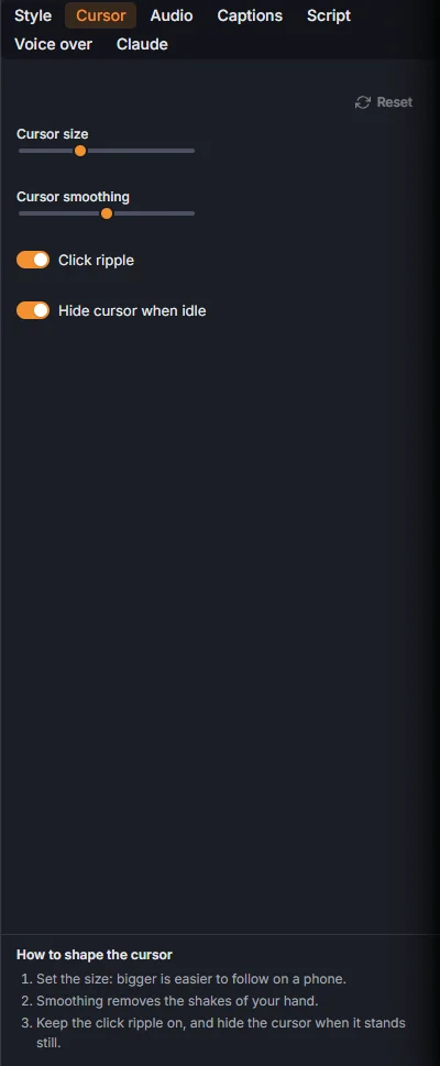 The Cursor tab