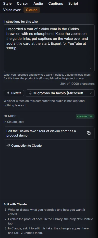 The Claude tab