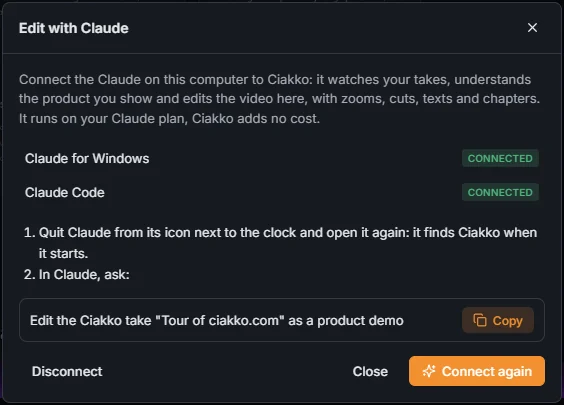 Edit with Claude: connected