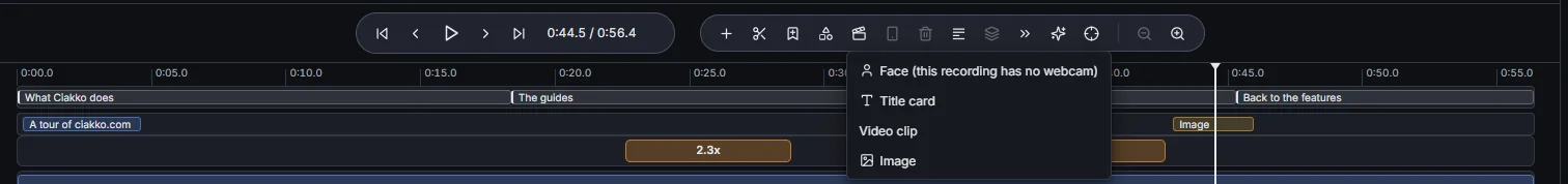 Add scene: Face, Title card, Video clip, Image