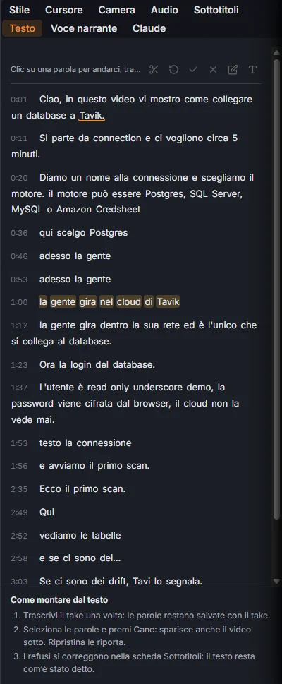 La scheda Testo