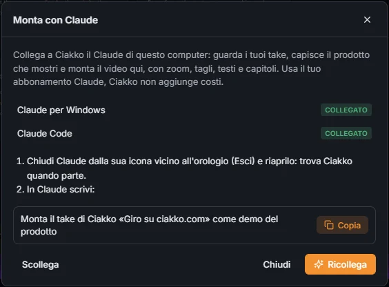 Monta con Claude: collegato