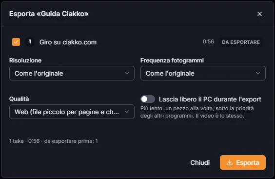 Esporta progetto