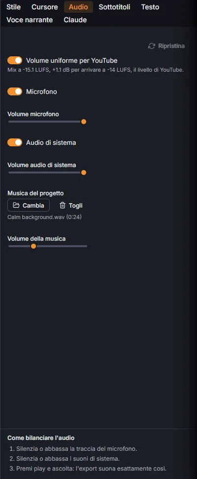La musica del progetto